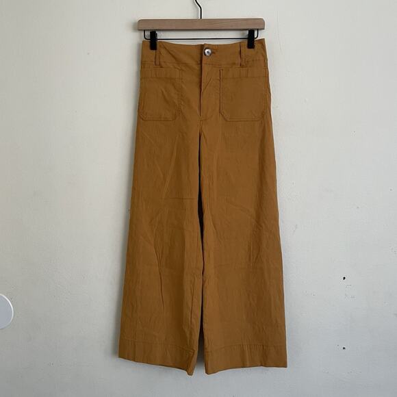Anthropologie Maeve The Colette Crop Wide-Leg Pants Size 26 Ochre Mustard - Picture 2 of 7